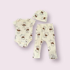 Like New Disney Baby Winnie The Pooh Cream and Brown Outfit With Hat Sz 6/9 Mon